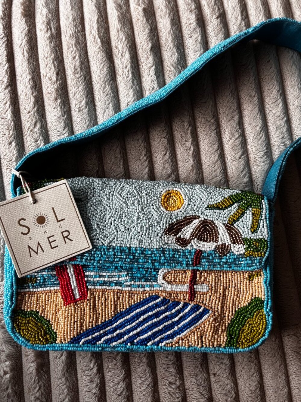 SOL and MER Hand Beaded Beach Scene Shoulder Bag Coastal Vacation Purse